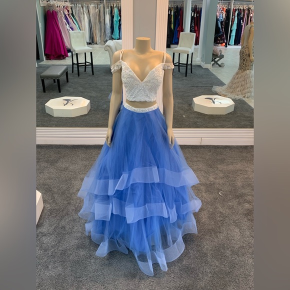 Size available 0 & 18. Deep periwinkle color. ballgown. 2 piece beaded top
